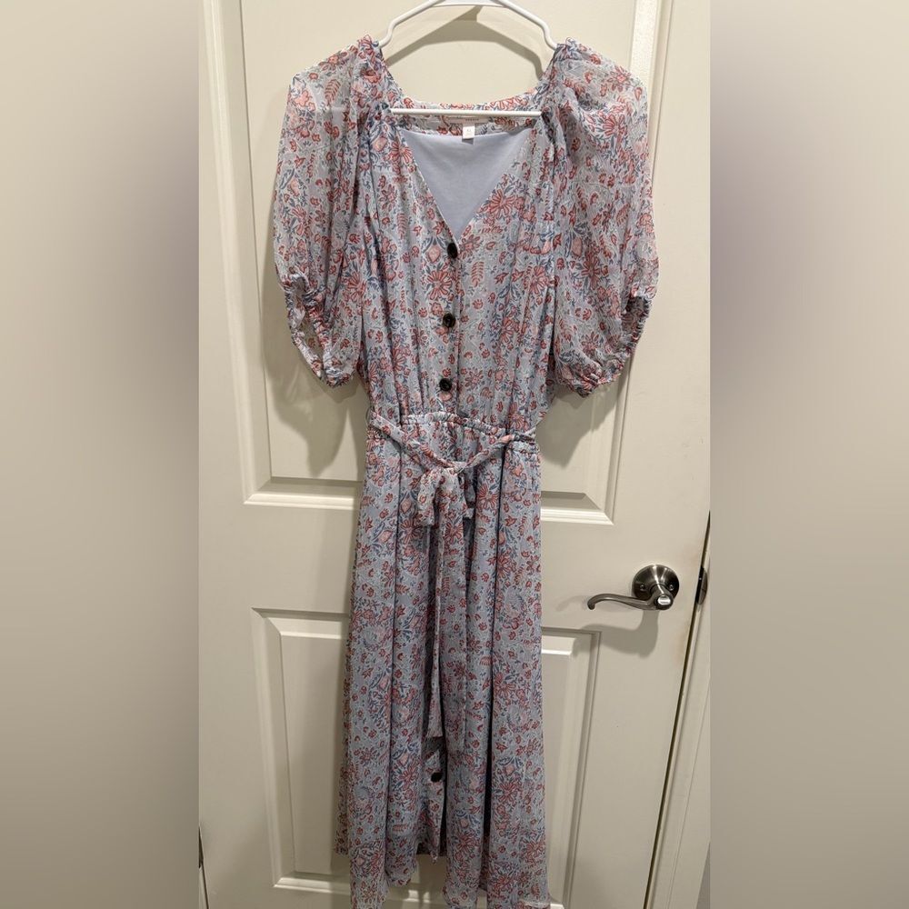 LC Lauren Conrad Blue & Dusty Pink Floral Button-Front Midi Dress - Picture 3 of 5
